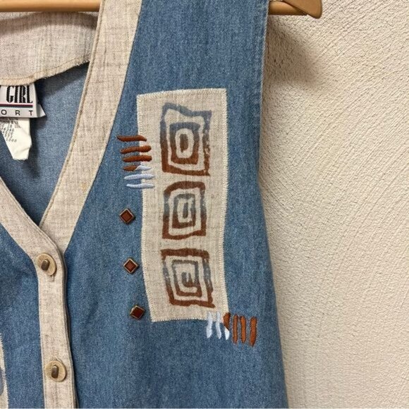 Vintage City Girl Sport Western Denim Vest Sz 12 - Picture 2 of 6